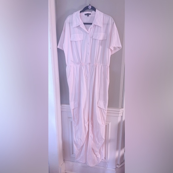 Utility Cargo Jumpsuit by Blue Blush – Soft Pink, Pockets, Button Front Large - Picture 11 of 11